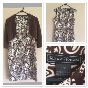 Cute dress with 3/4 sleeved cropped cardigan.